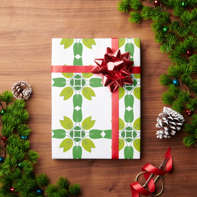 Papel De Presente Padrão de Folhas, Padrão de Folhagens, Folhas Verd (Presente de Natal)