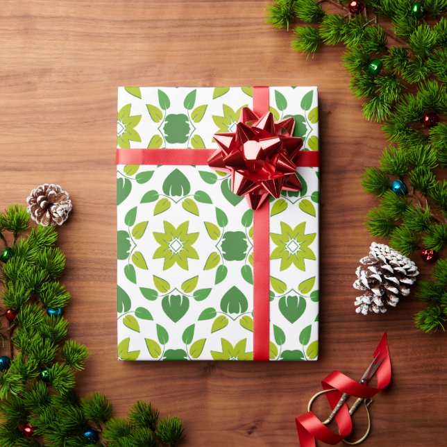 Papel De Presente Padrão de Folhas, Padrão de Folhagens, Folhas Verd (Presente de Natal)