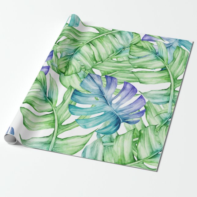 Papel De Presente Padrão de Folhas Tropicais (Desenrolado)