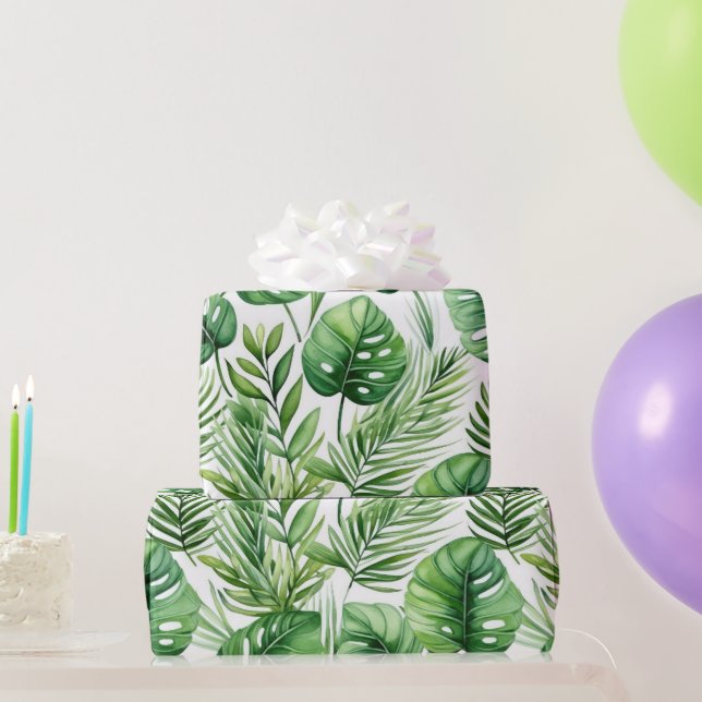 Papel De Presente Padrão de Folhas Tropicais de Aquarela (Presentes para festas)