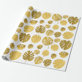 Papel De Presente Padrão de Folhas Tropicais de Monstera Dourada Mod