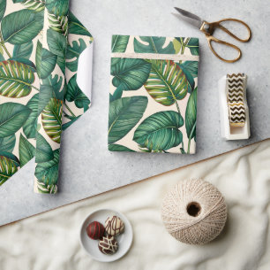Papel De Presente Padrão de Folhas Tropicais de Monstera Palm Verde 