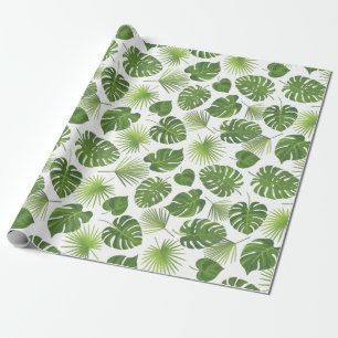 Papel De Presente Padrão de Folhas Tropicais na moda Verde