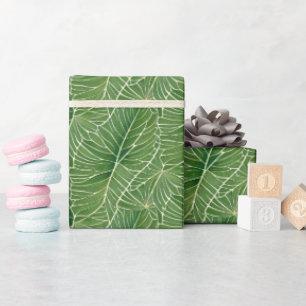 Papel De Presente Padrão de Folhas Tropicais Verde de Aquarela