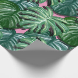 Papel De Presente Padrão de Folhas Tropicais Verde Exótica
