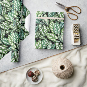Papel De Presente Padrão de Folhas Tropicais Verdes