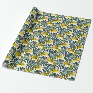 Papel De Presente Padrão de Folhas Tropicais Vintage