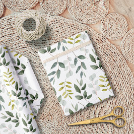 Papel De Presente Padrão de Folhas Verde de Aquarela