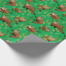 Papel De Presente Padrão de Folhas Vermelhas e Bamboo