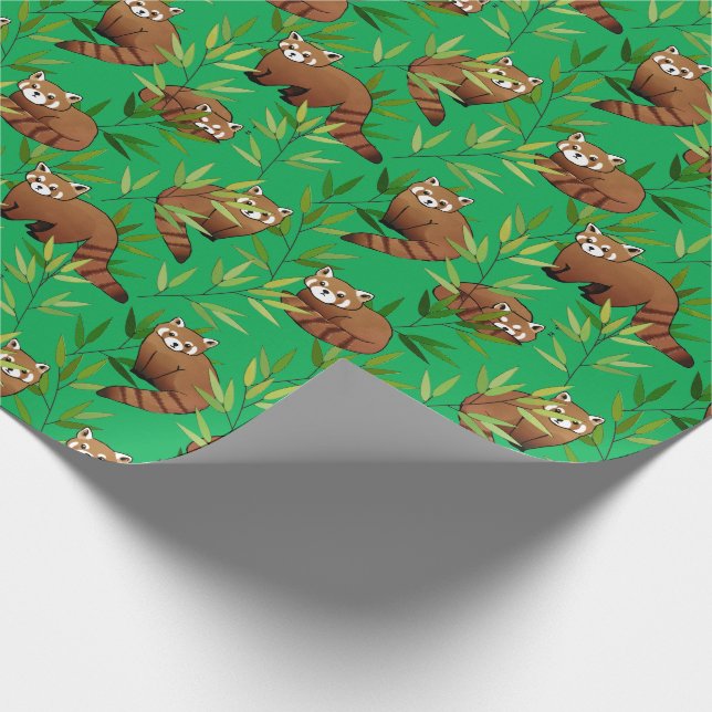 Papel De Presente Padrão de Folhas Vermelhas e Bamboo (Ponta)