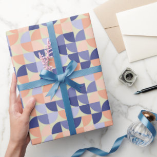 Papel De Presente Padrão de Formas Geométricas de Pêssego Roxo-Retro