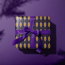 Papel De Presente Padrão de Forragem Clássica Roxo e Frete Dourado