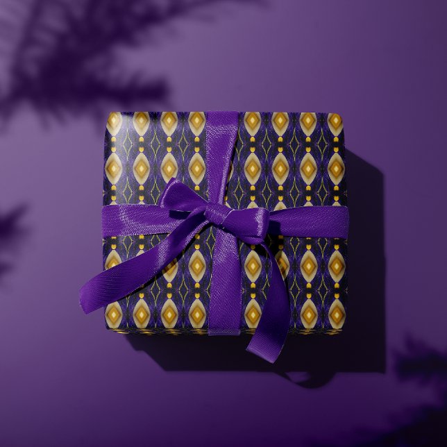 Papel De Presente Padrão de Forragem Clássica Roxo e Frete Dourado (Criador carregado)