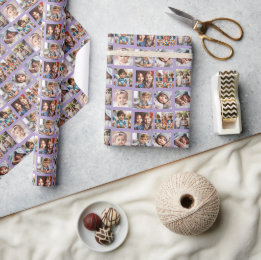 Papel De Presente Padrão de fotos personalizadas divertidas em roxo