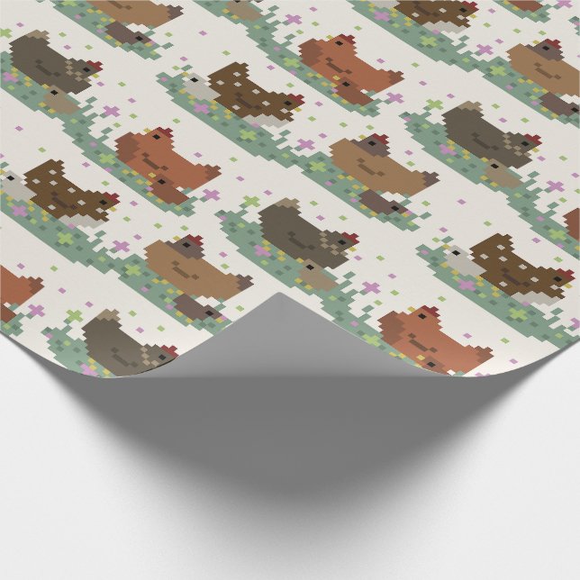 Papel De Presente Padrão de Frangos Pixel Fofos (Ponta)