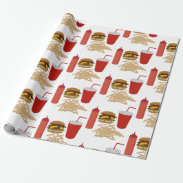 Papel De Presente Padrão de Fries Burger de Comida Rápida