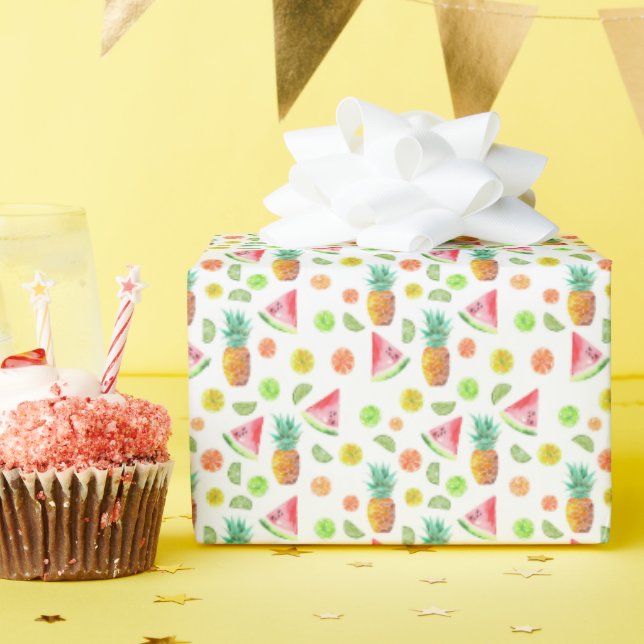 Papel De Presente Padrão de Fruta Canalizada de Aquarela (Festa de aniversário)