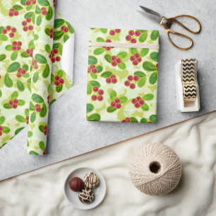 Papel De Presente Padrão de Fruta de amora festiva, verde
