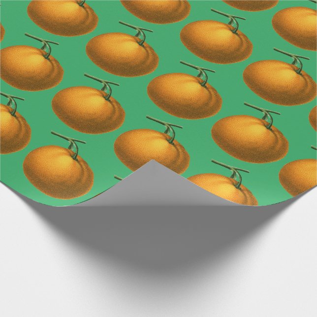 Papel De Presente Padrão de Fruta de laranja botânico em verde (Ponta)