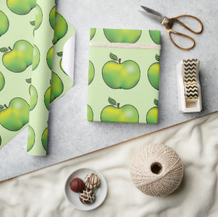 Papel De Presente Padrão de Fruta de Maçã de Desenho Verde