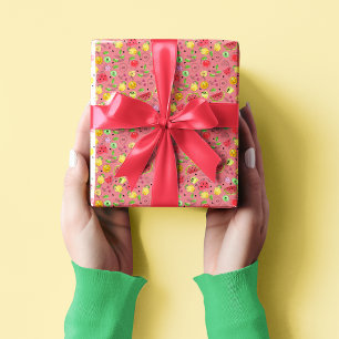Papel De Presente Padrão de Fruta de Verão   Rosa Rosa