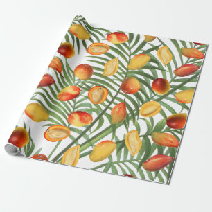 Papel De Presente Padrão de Fruta de Verão Vintage Mango & Greenery