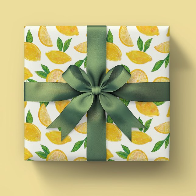 Papel De Presente Padrão de fruta limão cítrico (Citrus lemon wrapping paper for birthday, house warming and baby shower. Suit all occasions.)