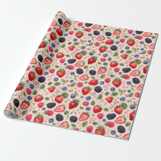 Papel De Presente Padrão de Frutas Aquarela de Frutas Vermelhas Pres