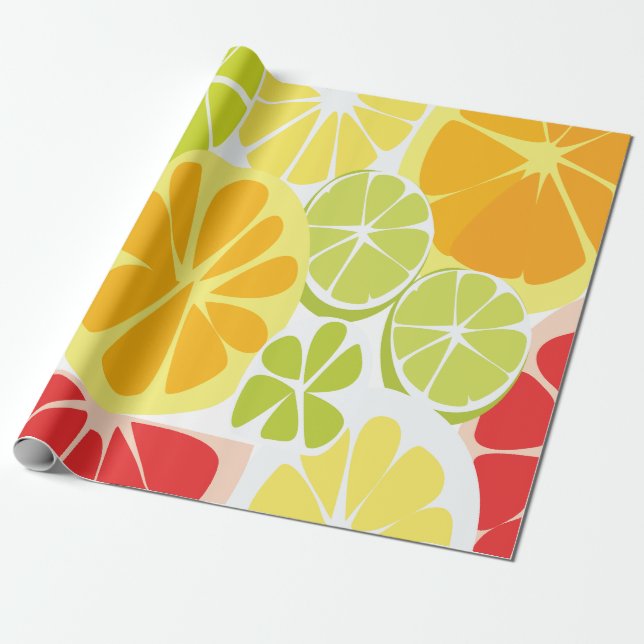 Papel De Presente Padrão de Frutas Cítricas (Desenrolado)