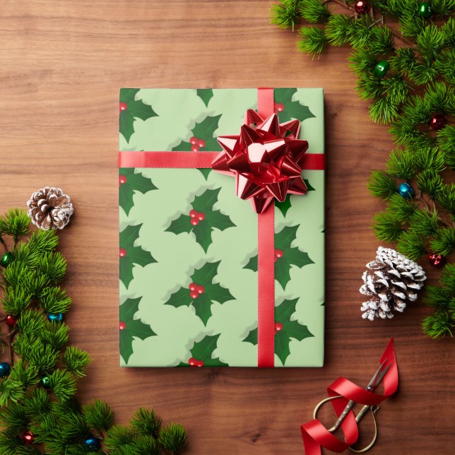 Papel De Presente Padrão de Frutas da Árvore de Azevinho Natal Féria (Presente de Natal)