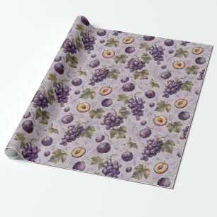 Papel De Presente Padrão de Frutas de Aquarela de Uva e Ameixa Prese