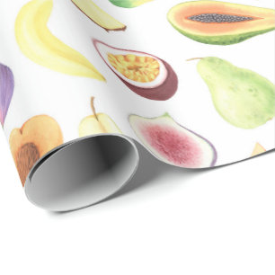 Papel De Presente Padrão de Frutas de Cores Aquáticas Coloridas Rúst
