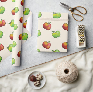 Papel De Presente Padrão De Frutas De Maçã Vermelha E Verde