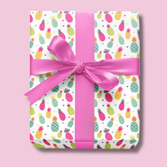 Papel De Presente Padrão de Frutas de Verão de Abacaxi Tropical (Pineapple tropical fruit pattern wrapping paper roll.)