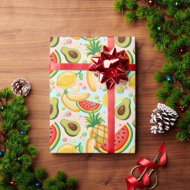 Papel De Presente Padrão de Frutas de Verão Fresco (Presente de Natal)
