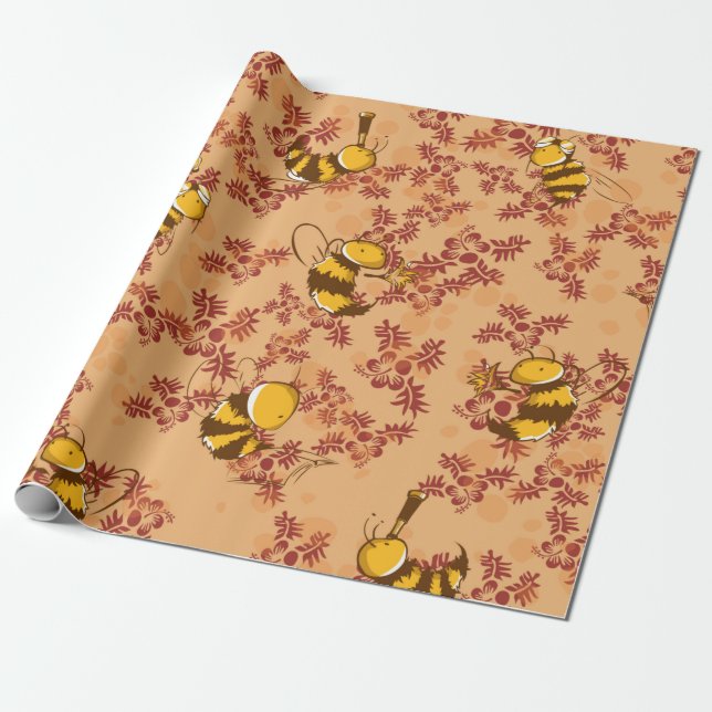 Papel De Presente Padrão de fundo da abelha em corte (Desenrolado)