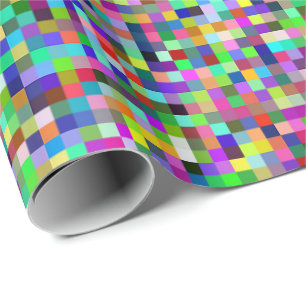 Papel De Presente Padrão de Fundo de Quadrados de Pixel Coloridos