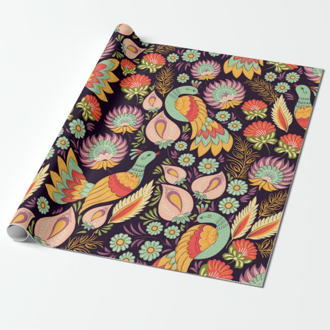 Papel De Presente Padrão de fundo sem costura no tradicional fl (Desenrolado)