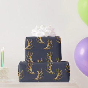 Papel De Presente Padrão de Galhadas Azul Escuro Presente Masculino