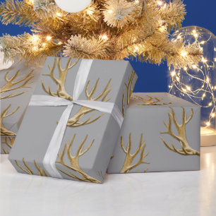 Papel De Presente Padrão de Galhadas Cinza Prata Presente Masculino