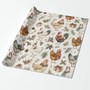 Papel De Presente Padrão de Galinha de Natal Aquarela Férias Galinha