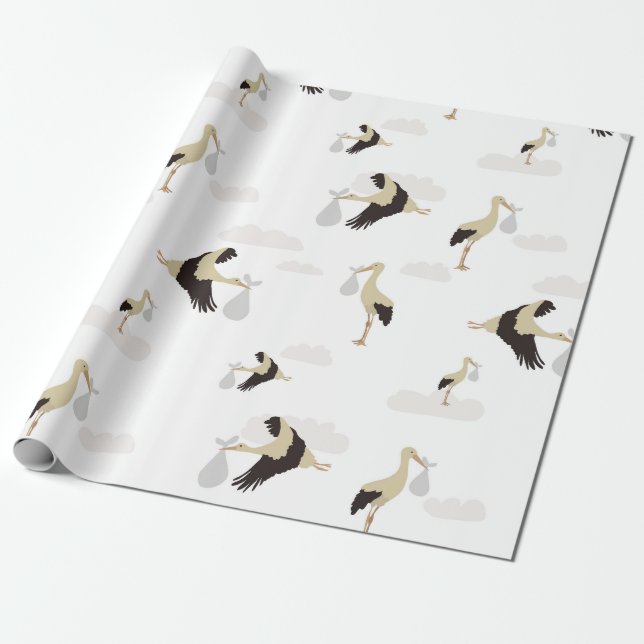 Papel De Presente Padrão de Garotinha de Stork Newborn (Desenrolado)