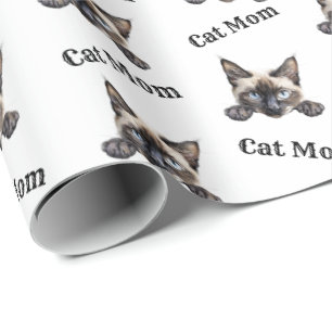 Papel De Presente Padrão de Gata Balinesa em Aquarela para Mãe de Ga
