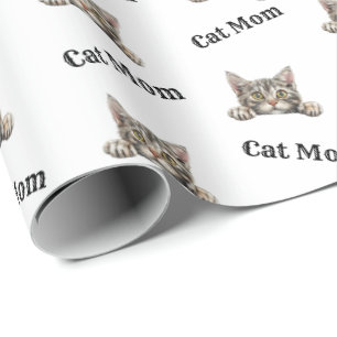 Papel De Presente Padrão de Gato American Wirehair à Aguarela Mãe