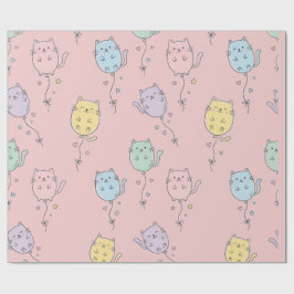 Papel De Presente Padrão de Gato Balão  Crianças Minimalistas Fofas 