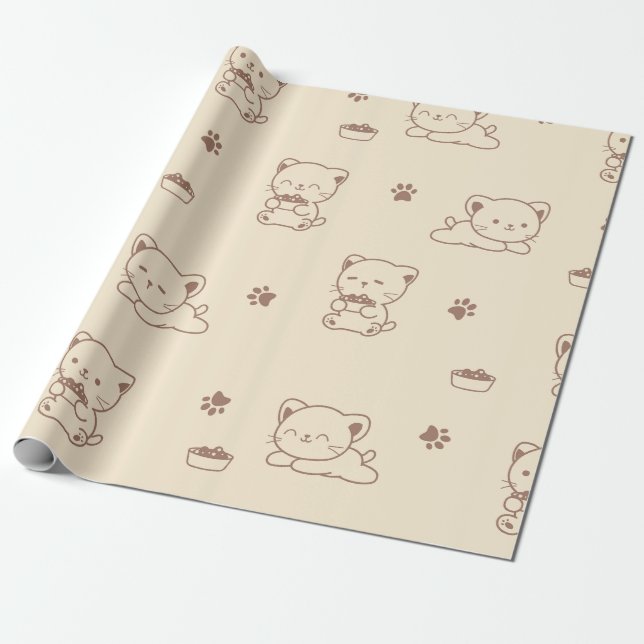 Papel De Presente Padrão de Gato Bege Fofo (1) (Desenrolado)