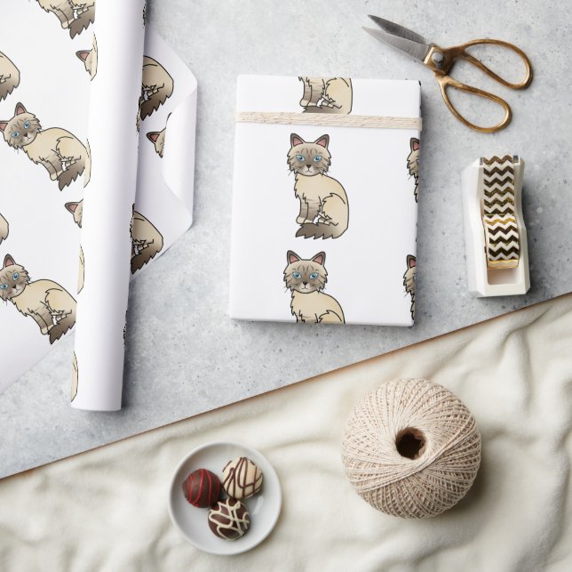 Papel De Presente Padrão de Gato Birman / Ragdoll com Pontos de Choc (Artesanato)