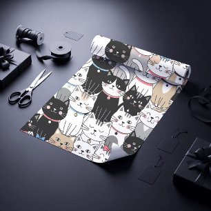 Papel De Presente Padrão de Gato Caprichoso Fofo
