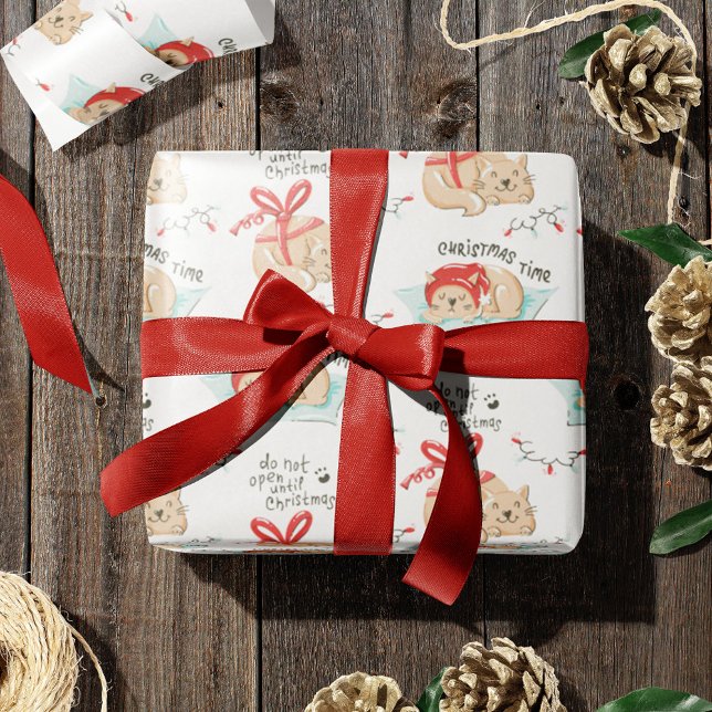 Papel De Presente Padrão de Gato de Gatinho Feliz de Natal (Criador carregado)