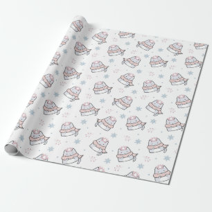 Papel De Presente Padrão de gato de inverno bonito com escarpas e fl